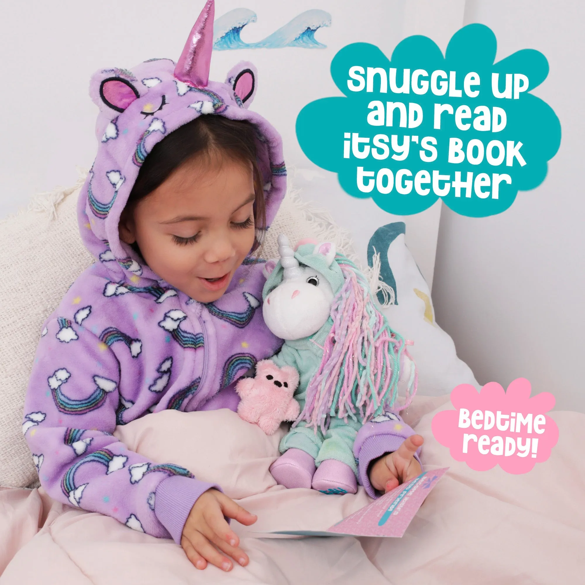 Itsy Unicorn Onesie Bedtime Outfit with Mini Teddy Bear – Pink Unicorn Plush Onesie, Unicorn Girl Gifts, Unicorn Toys for Girls Age 6-8