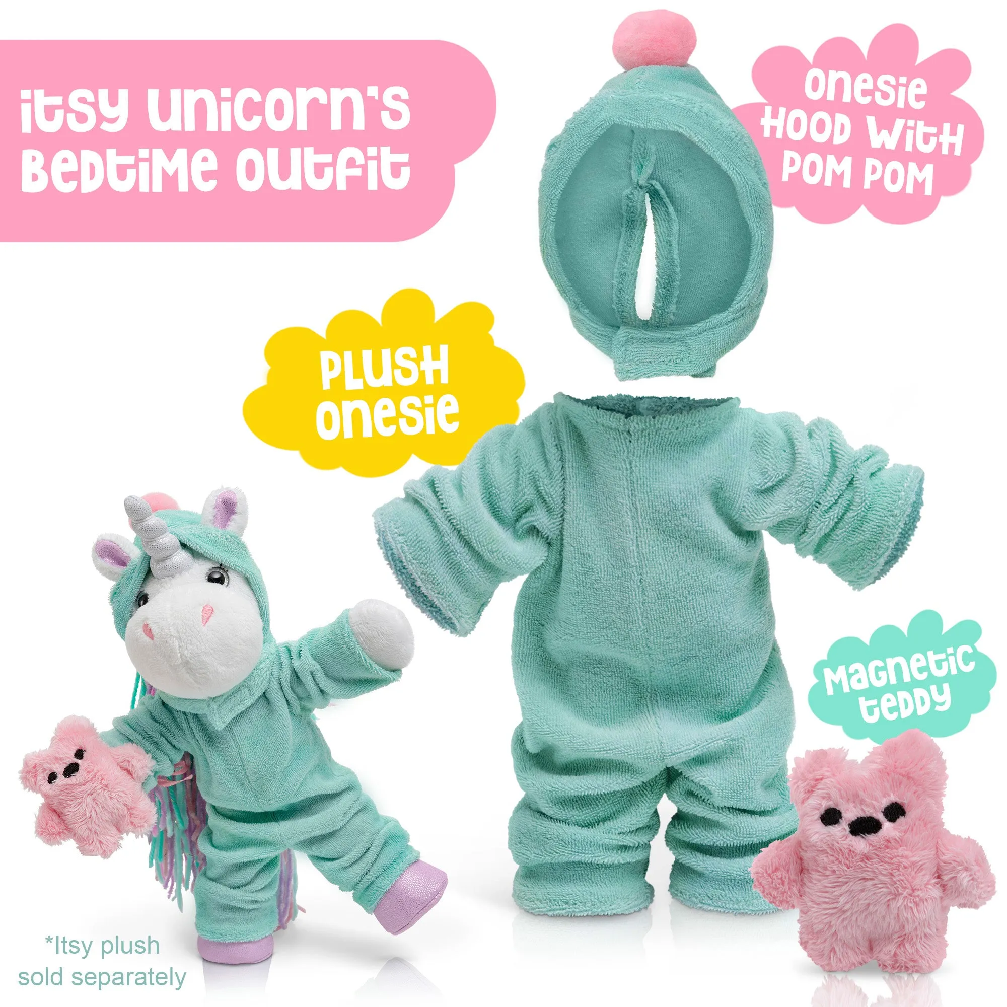 Itsy Unicorn Onesie Bedtime Outfit with Mini Teddy Bear – Pink Unicorn Plush Onesie, Unicorn Girl Gifts, Unicorn Toys for Girls Age 6-8