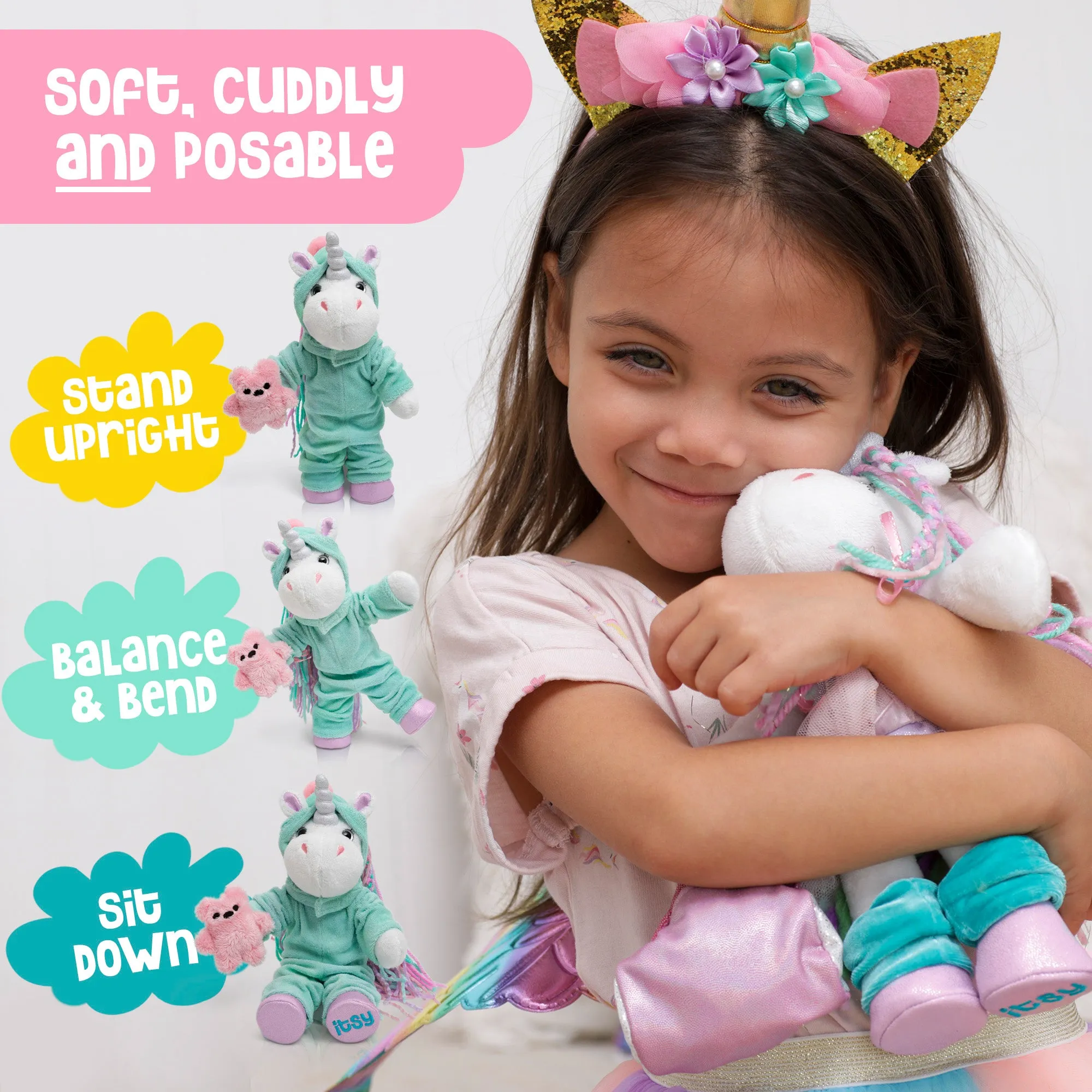 Itsy Unicorn Onesie Bedtime Outfit with Mini Teddy Bear – Pink Unicorn Plush Onesie, Unicorn Girl Gifts, Unicorn Toys for Girls Age 6-8