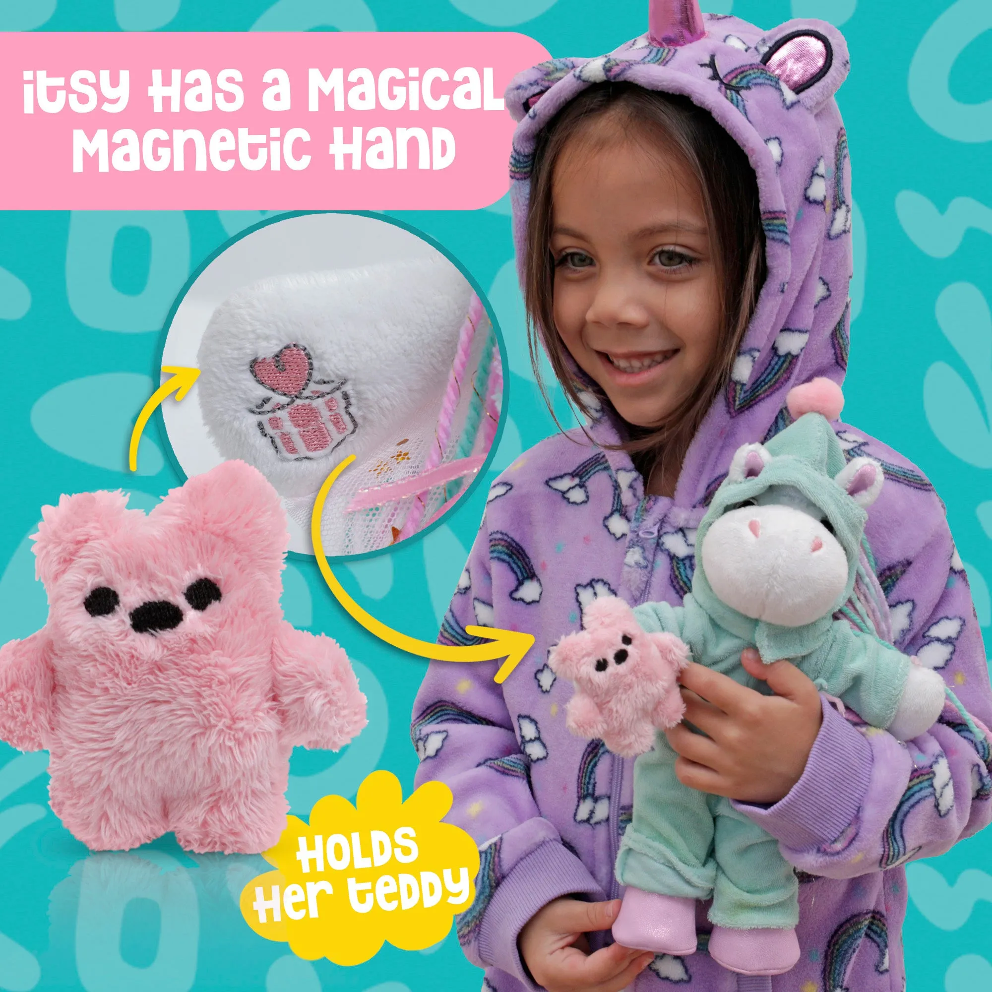 Itsy Unicorn Onesie Bedtime Outfit with Mini Teddy Bear – Pink Unicorn Plush Onesie, Unicorn Girl Gifts, Unicorn Toys for Girls Age 6-8