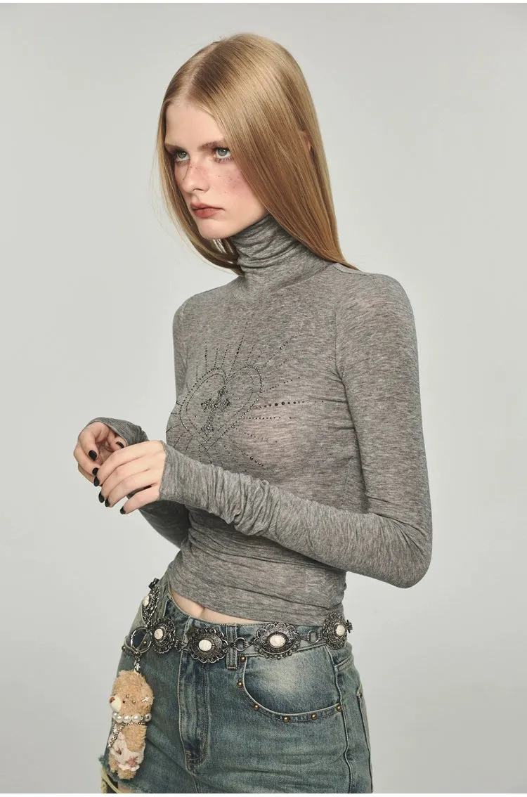 Jinn Basic Rhinestone Slim Fit Turtleneck