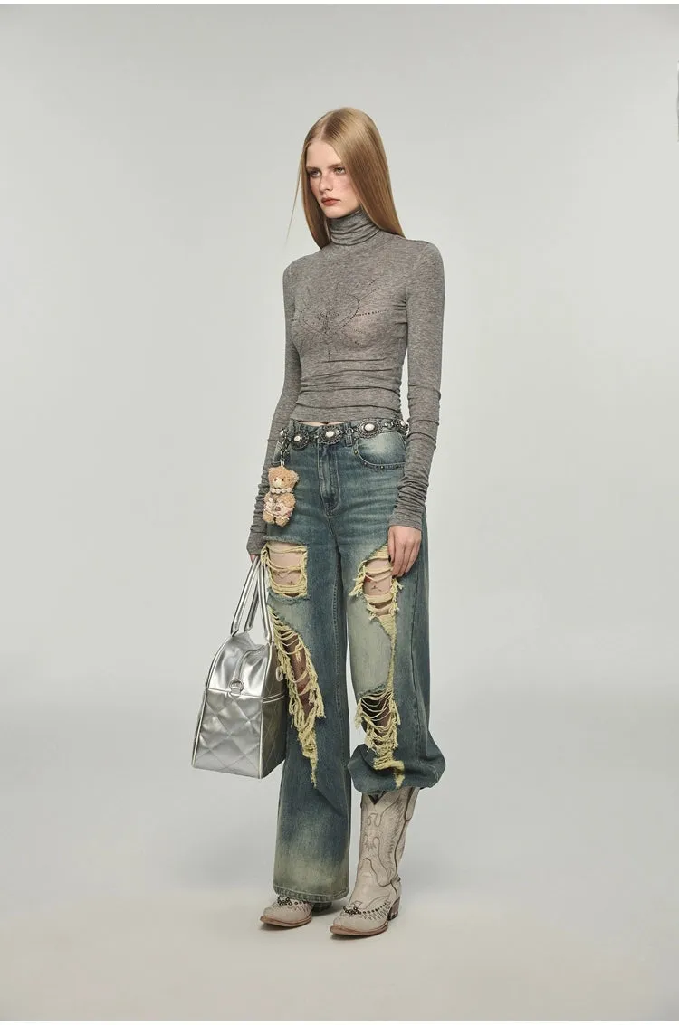 Jinn Basic Rhinestone Slim Fit Turtleneck
