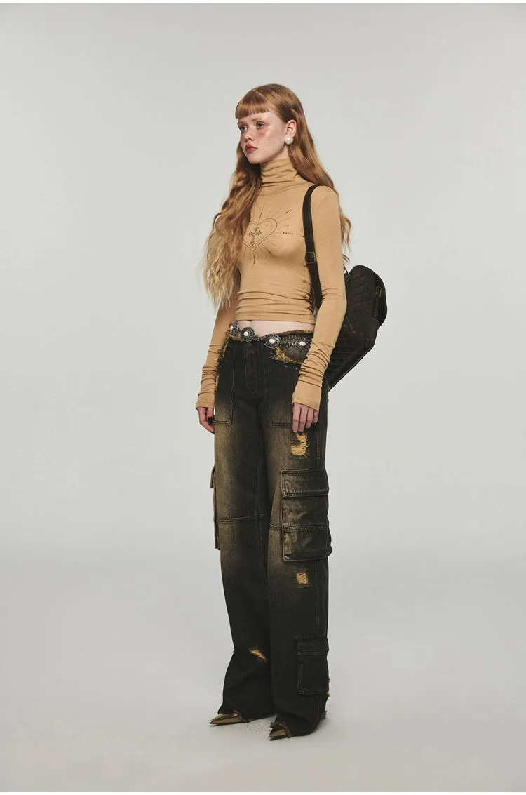 Jinn Basic Rhinestone Slim Fit Turtleneck
