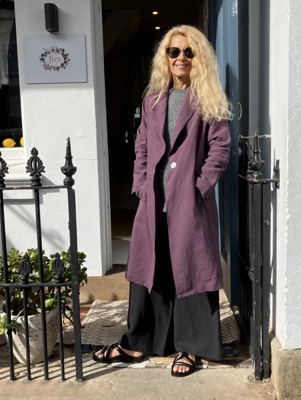Jiva Vintage Wash Linen Catherine Coat - Raisin