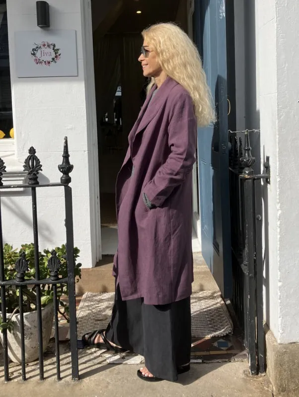 Jiva Vintage Wash Linen Catherine Coat - Raisin