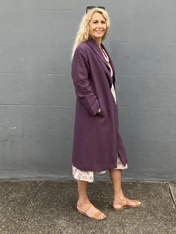 Jiva Vintage Wash Linen Catherine Coat - Raisin