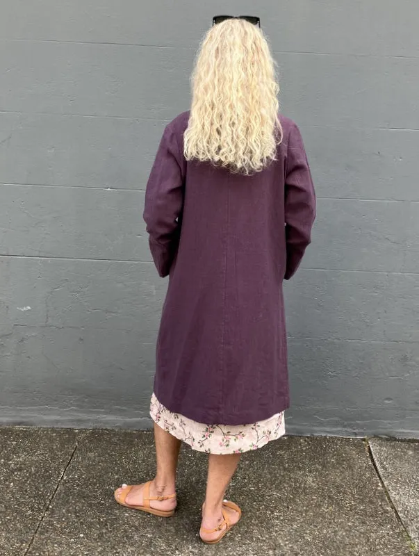 Jiva Vintage Wash Linen Catherine Coat - Raisin