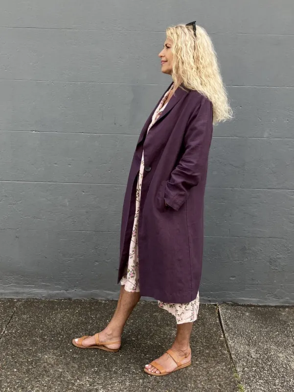 Jiva Vintage Wash Linen Catherine Coat - Raisin
