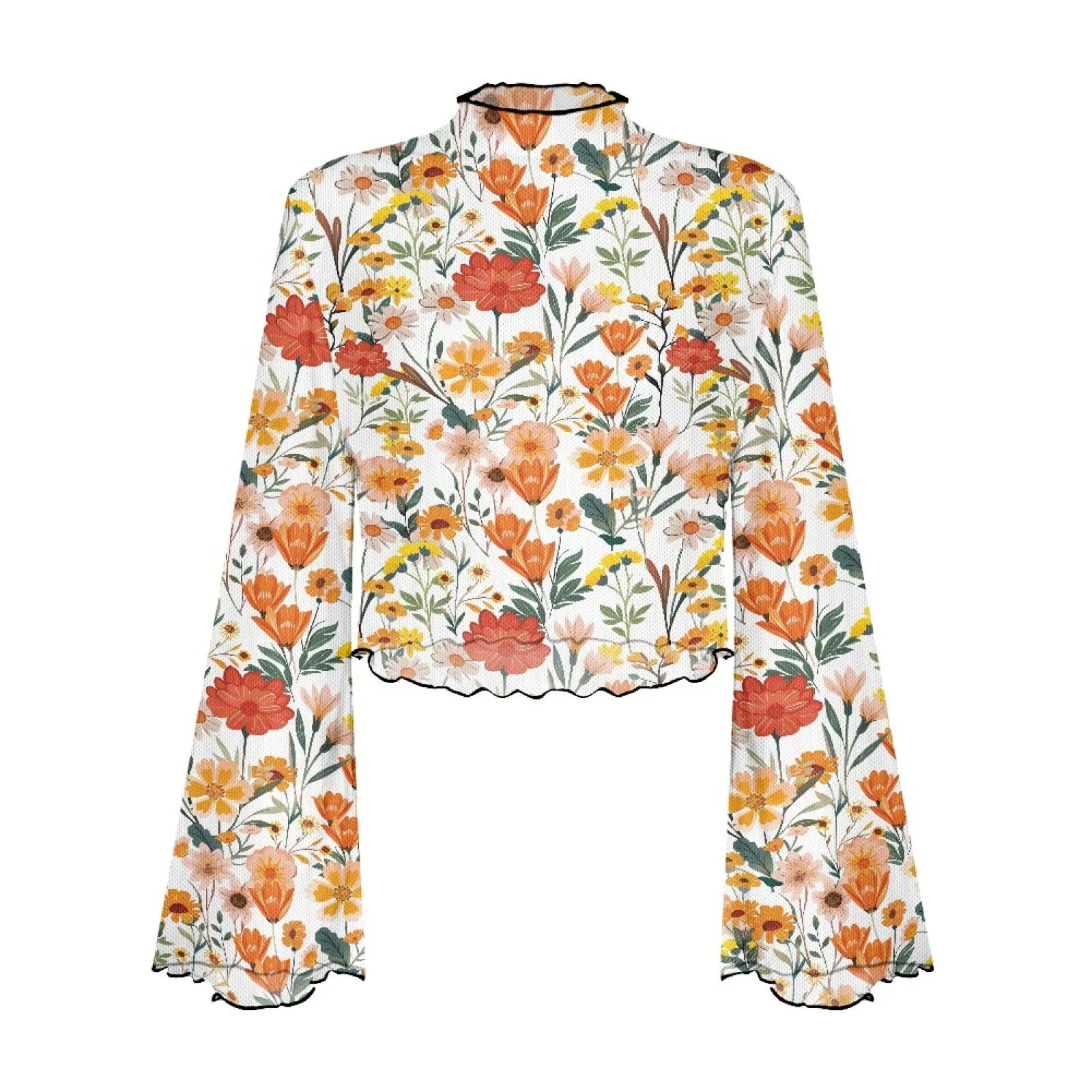Joskaa business casual outfits woman Factory Direct round Neck Design Long Sleeve Creative Floral Pattern Printed Fashionable All-Matching Women's Top