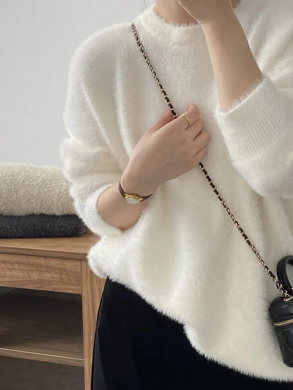 [Korean Style] 3 Colors Loose Fit Fluffy Pullover Sweater