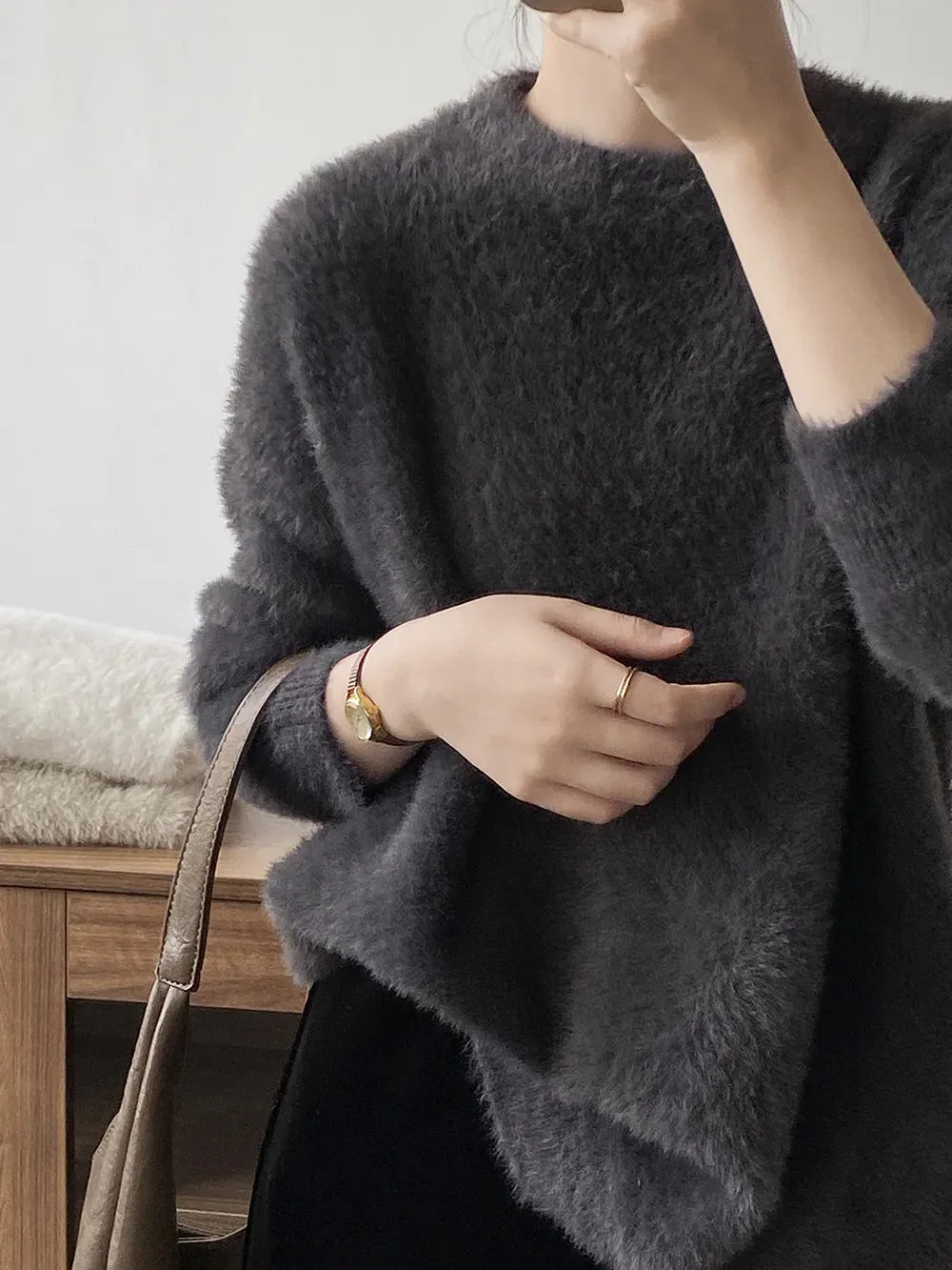 [Korean Style] 3 Colors Loose Fit Fluffy Pullover Sweater