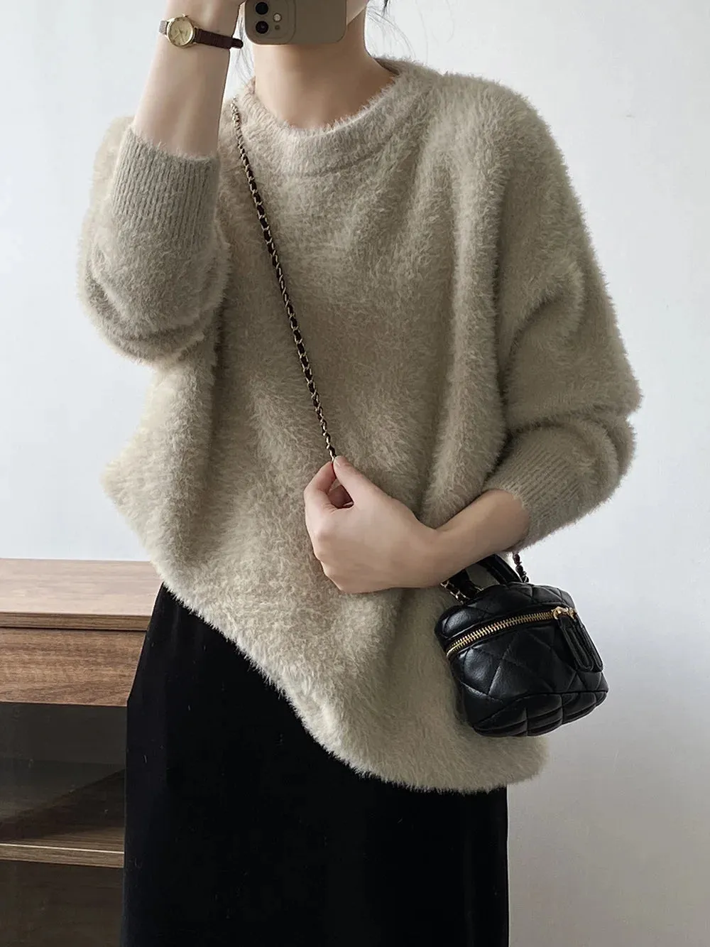 [Korean Style] 3 Colors Loose Fit Fluffy Pullover Sweater