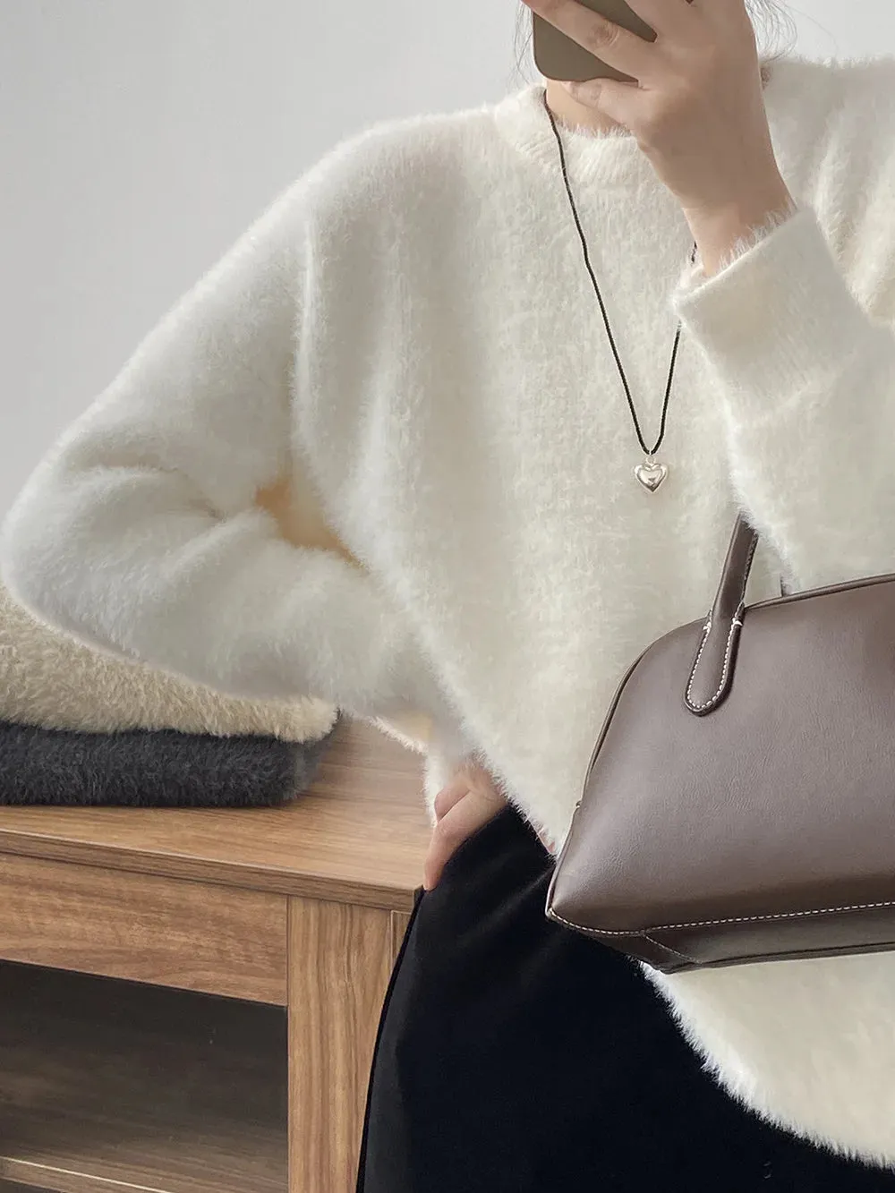 [Korean Style] 3 Colors Loose Fit Fluffy Pullover Sweater