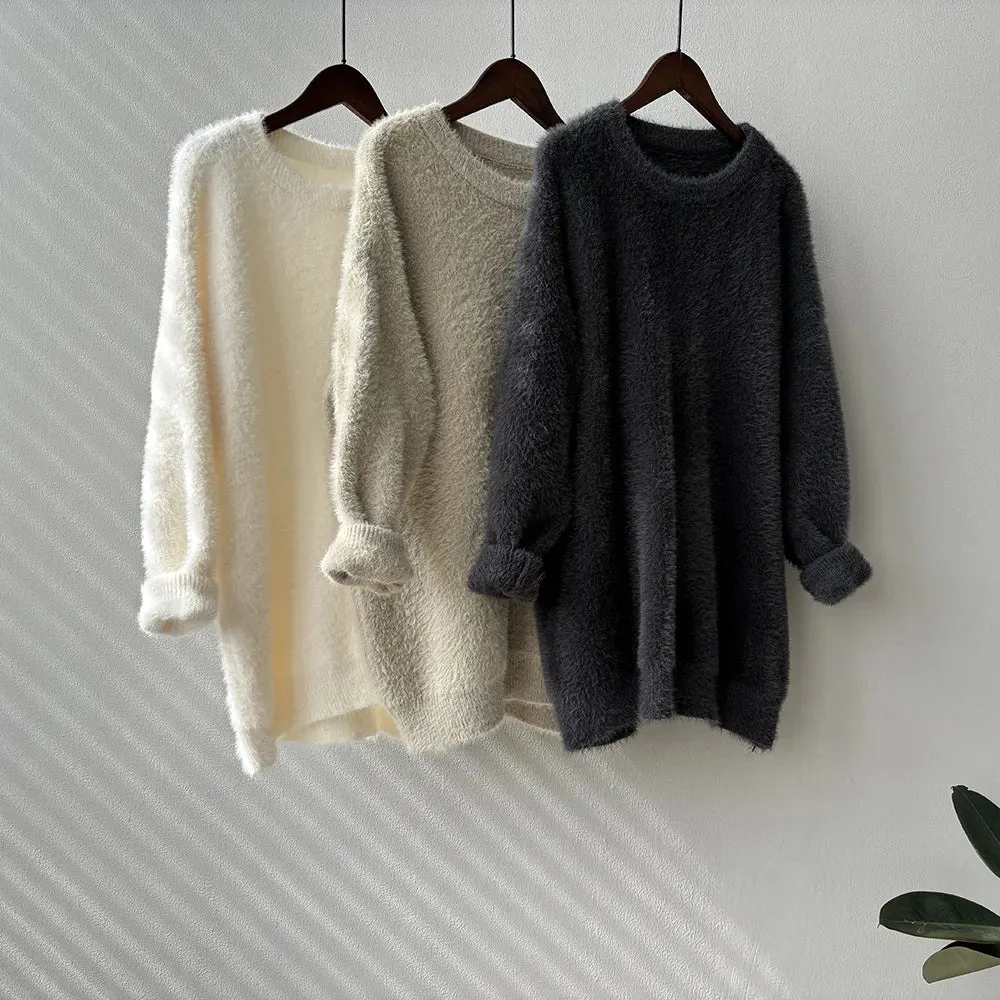 [Korean Style] 3 Colors Loose Fit Fluffy Pullover Sweater