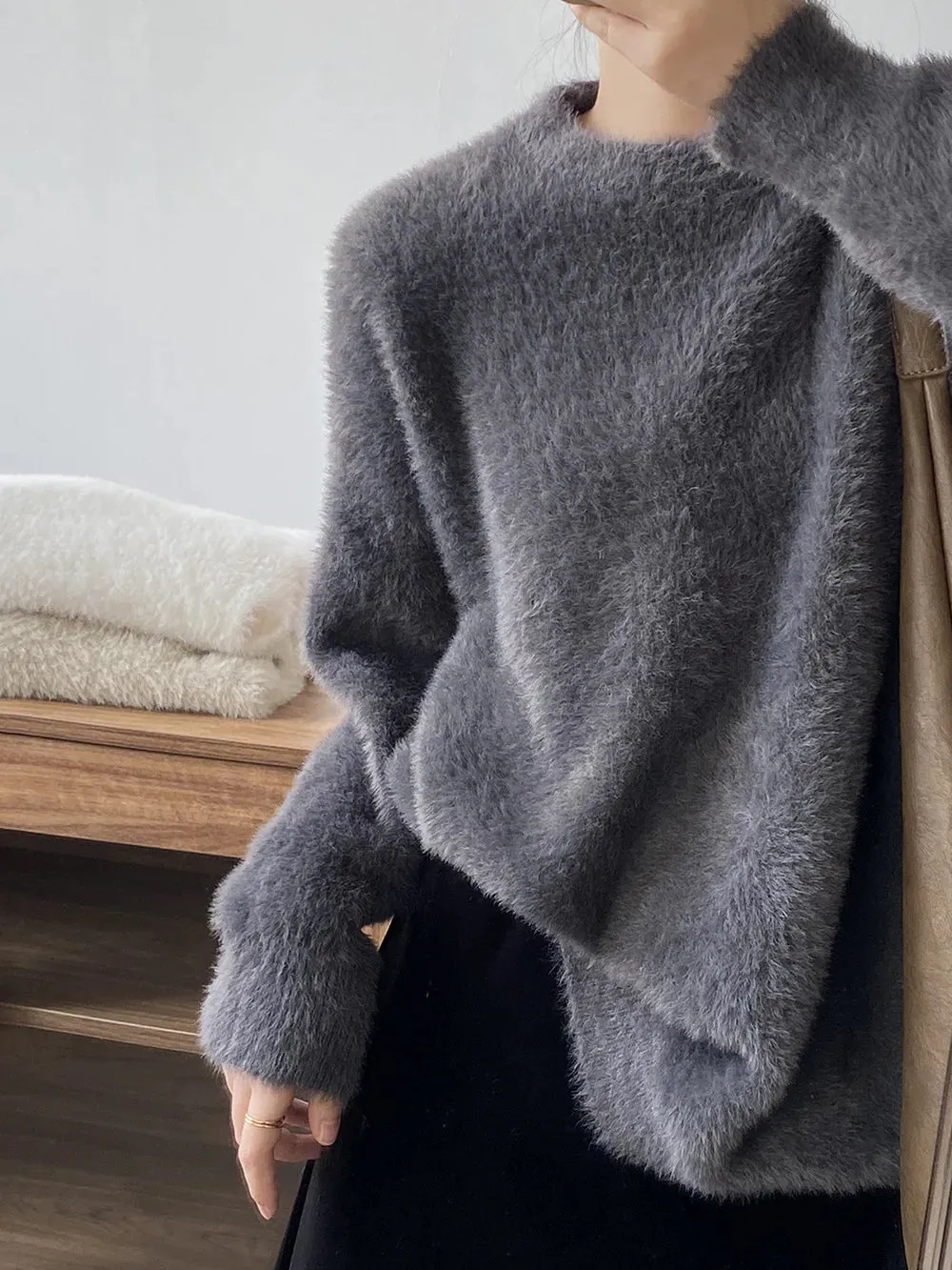 [Korean Style] 3 Colors Loose Fit Fluffy Pullover Sweater