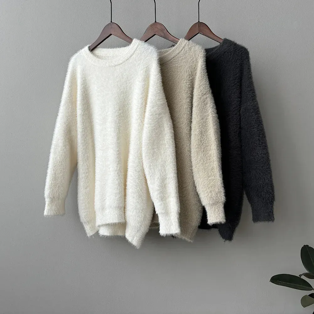 [Korean Style] 3 Colors Loose Fit Fluffy Pullover Sweater
