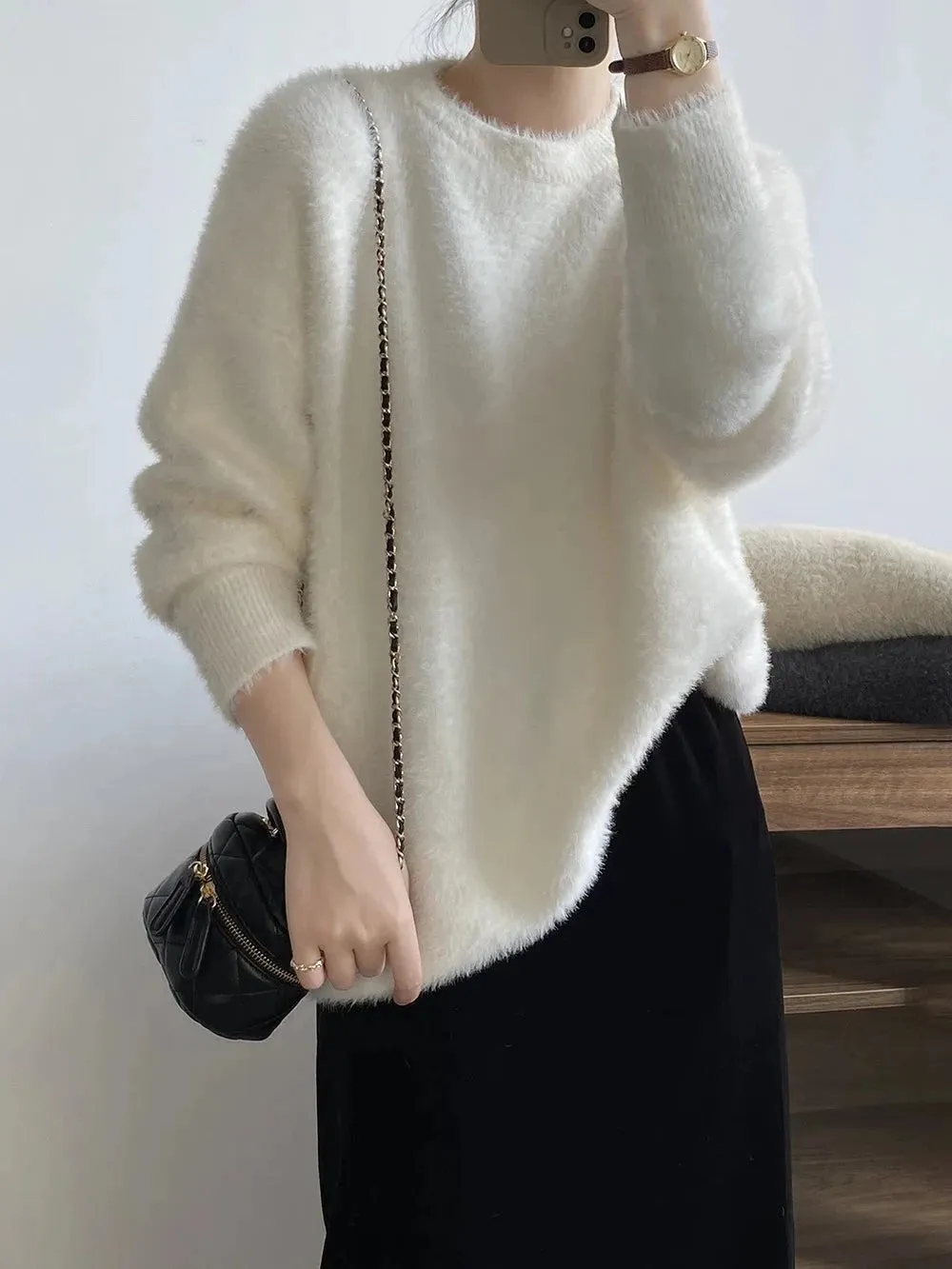 [Korean Style] 3 Colors Loose Fit Fluffy Pullover Sweater