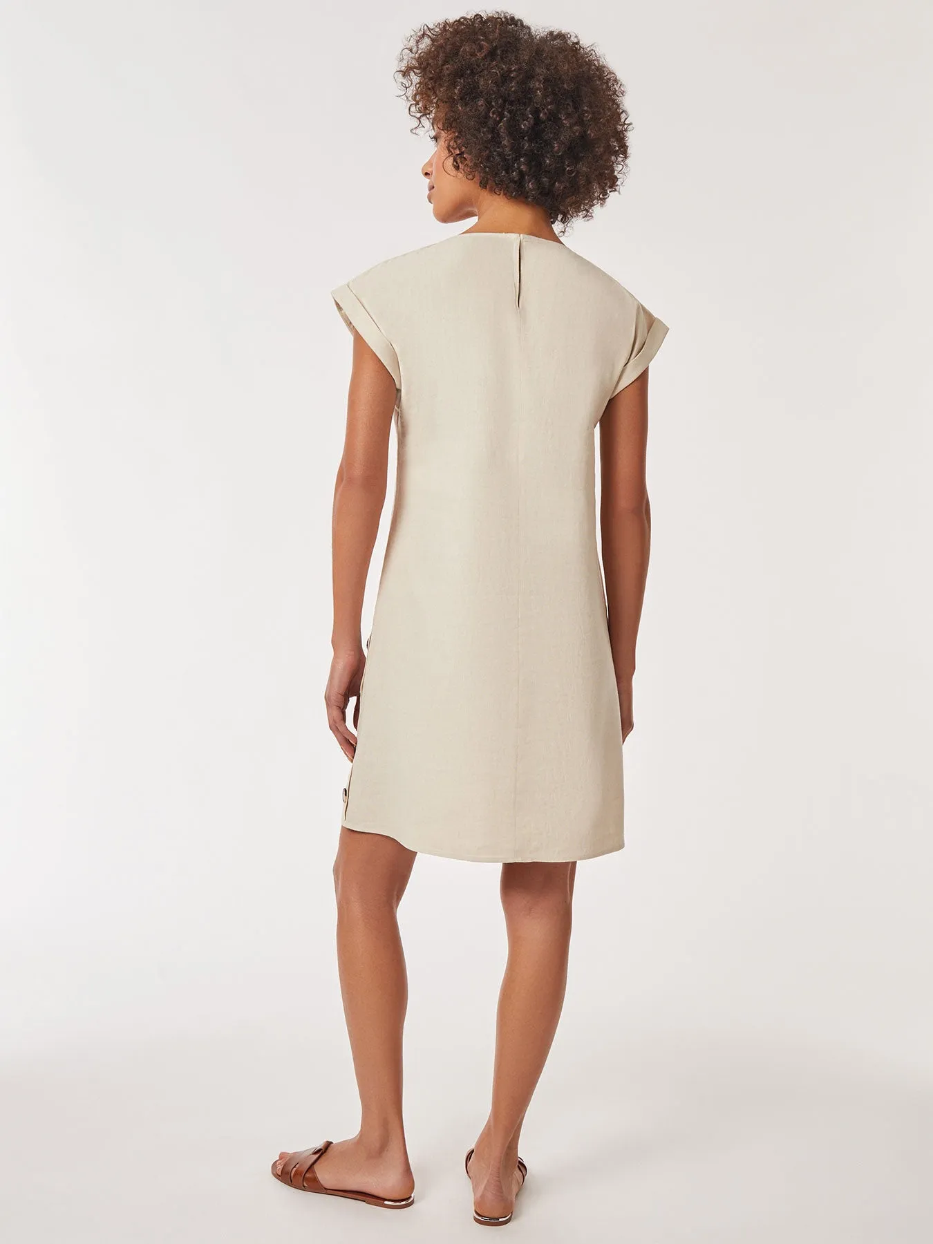 Linen Short Sleeve Side Button Swing Dress
