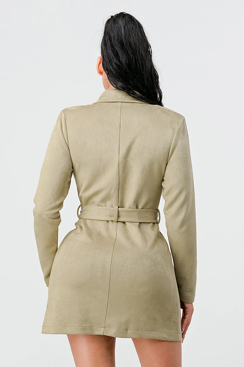 LUX TECHNO SUEDE WAIST TIE KIMONO BLAZER JACKET