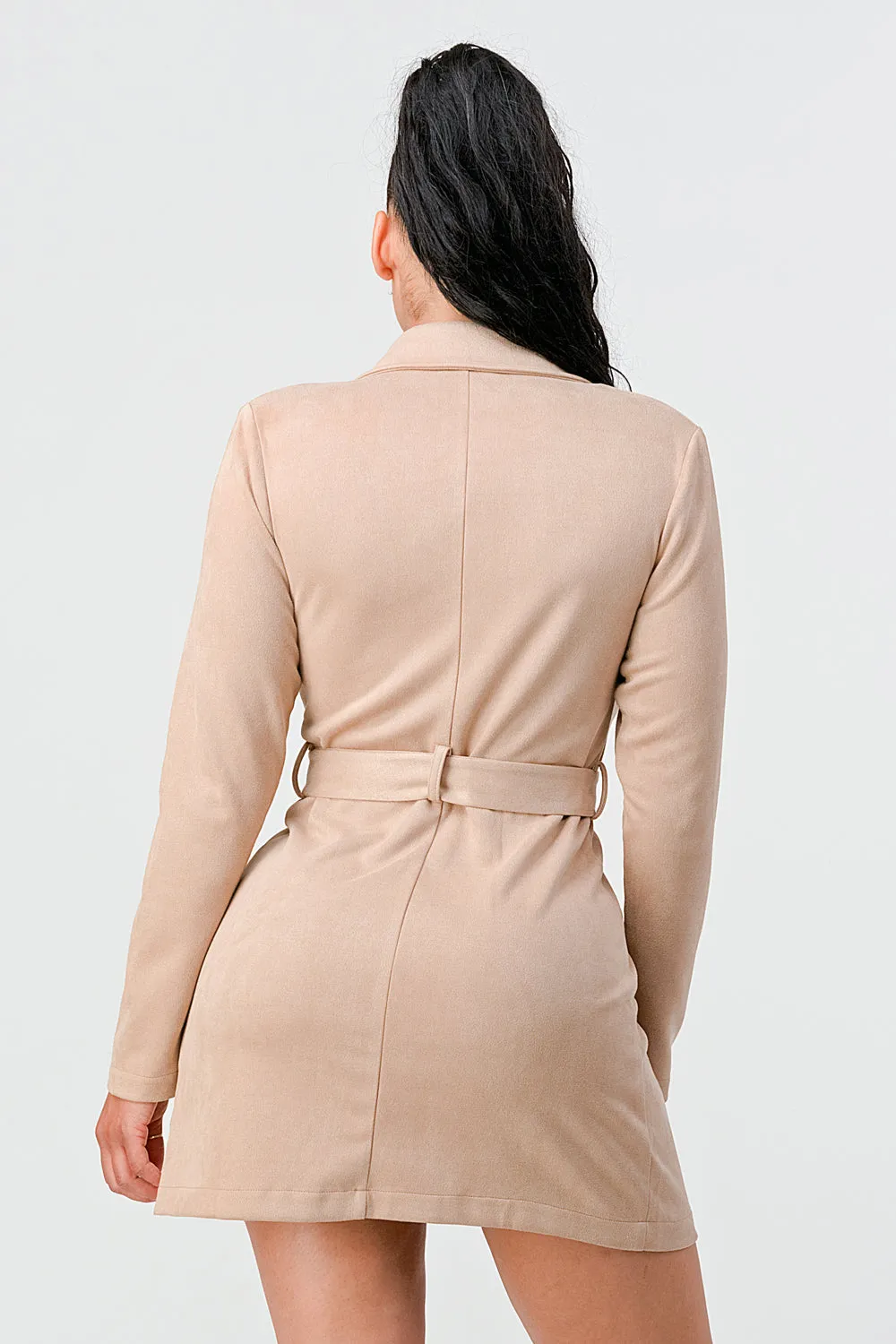 LUX TECHNO SUEDE WAIST TIE KIMONO BLAZER JACKET