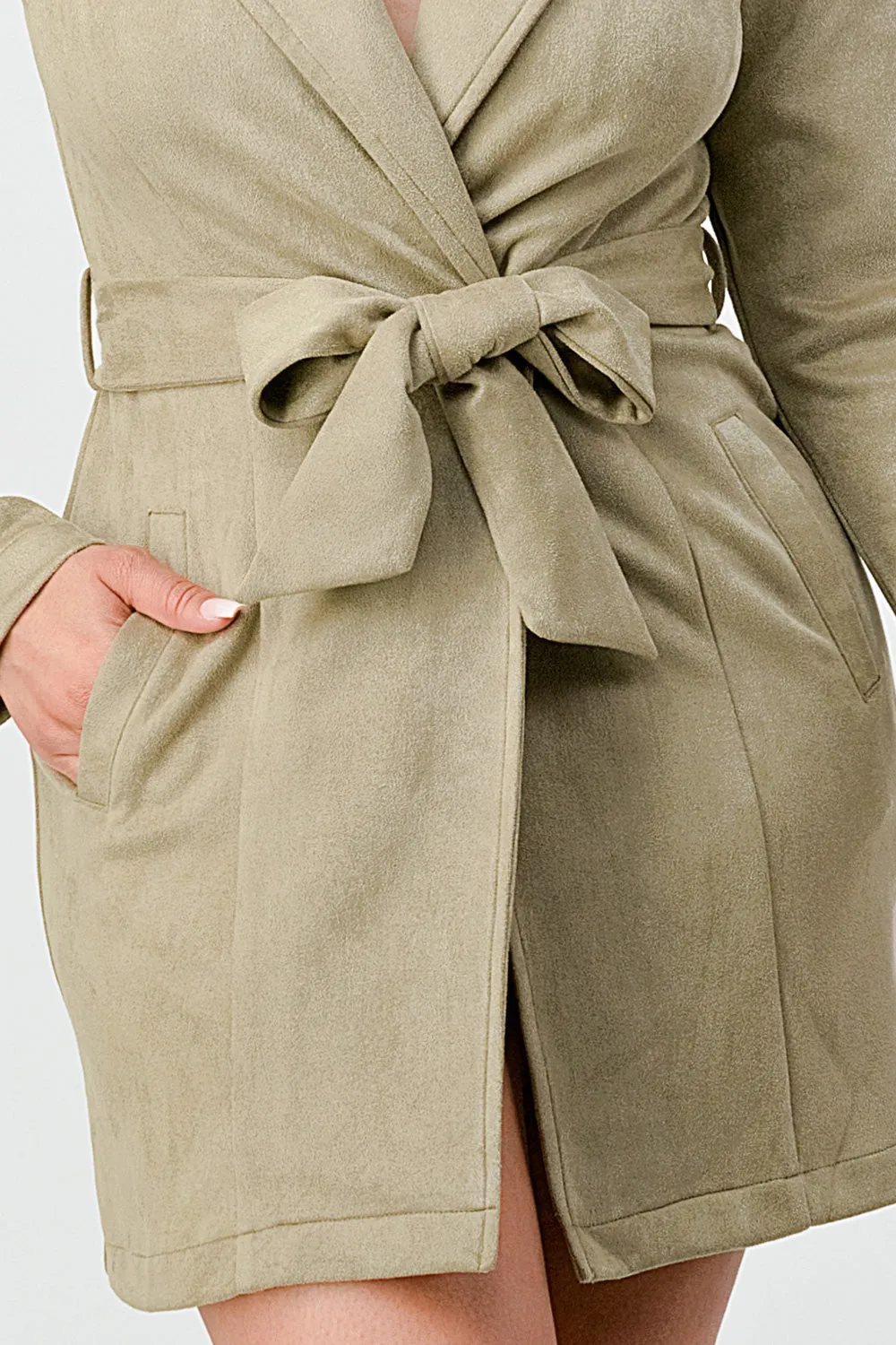 LUX TECHNO SUEDE WAIST TIE KIMONO BLAZER JACKET