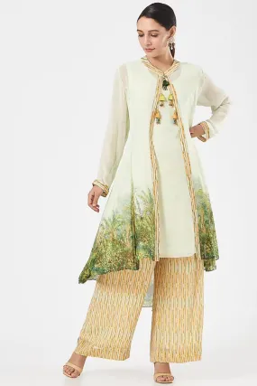 Mint Green Georgette Printed Cape Set