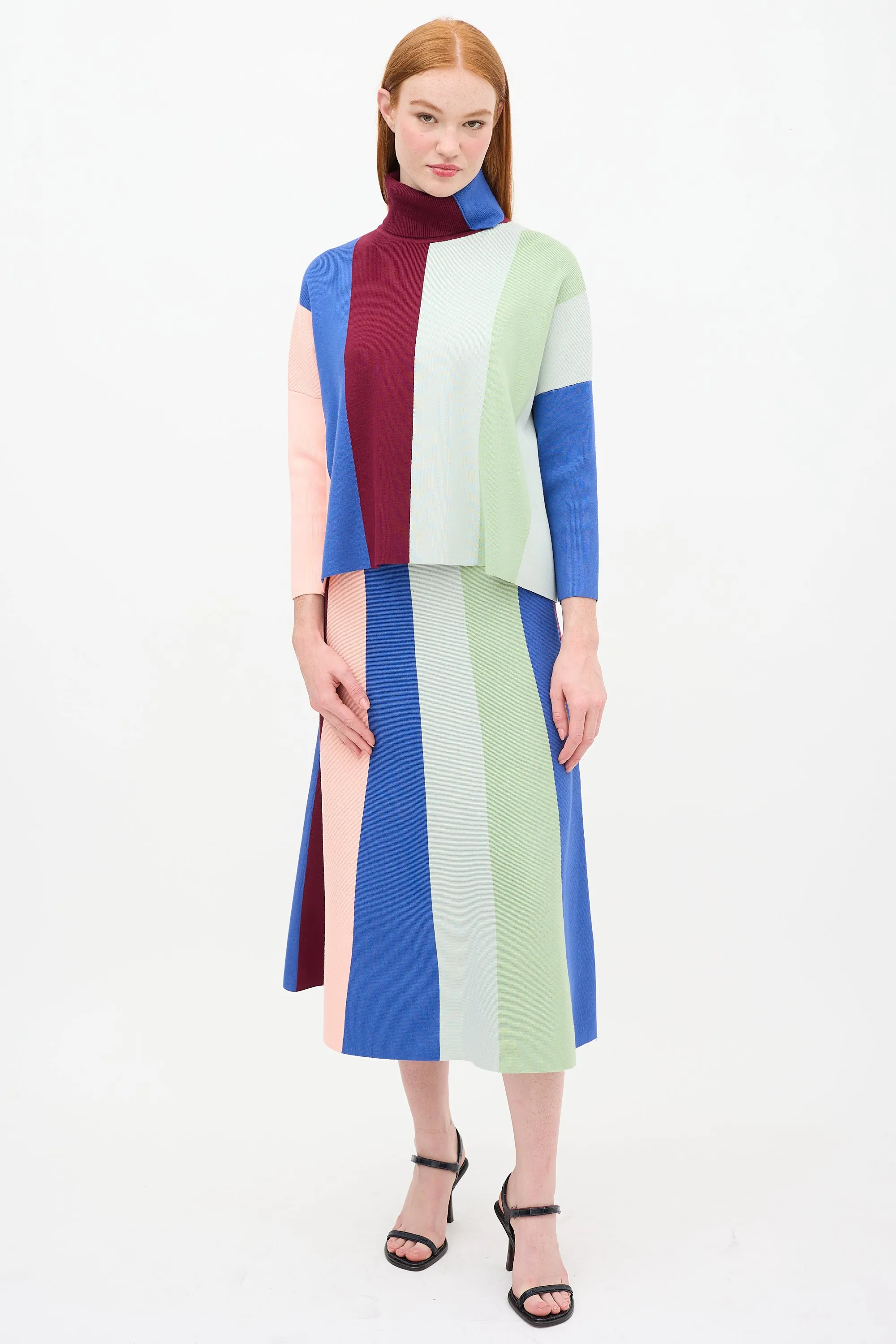 Multicolour Striped Sweater & Skirt Set