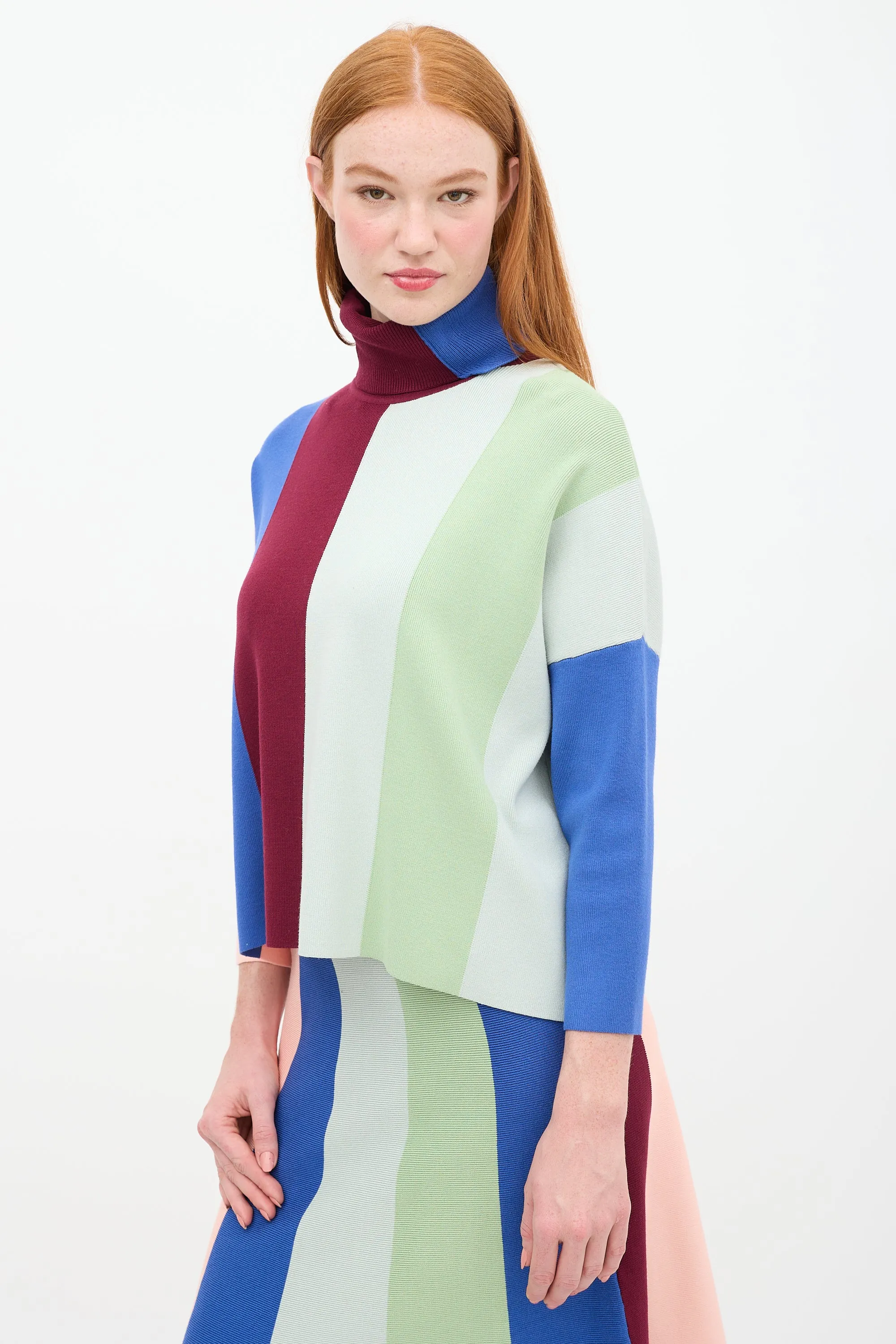 Multicolour Striped Sweater & Skirt Set