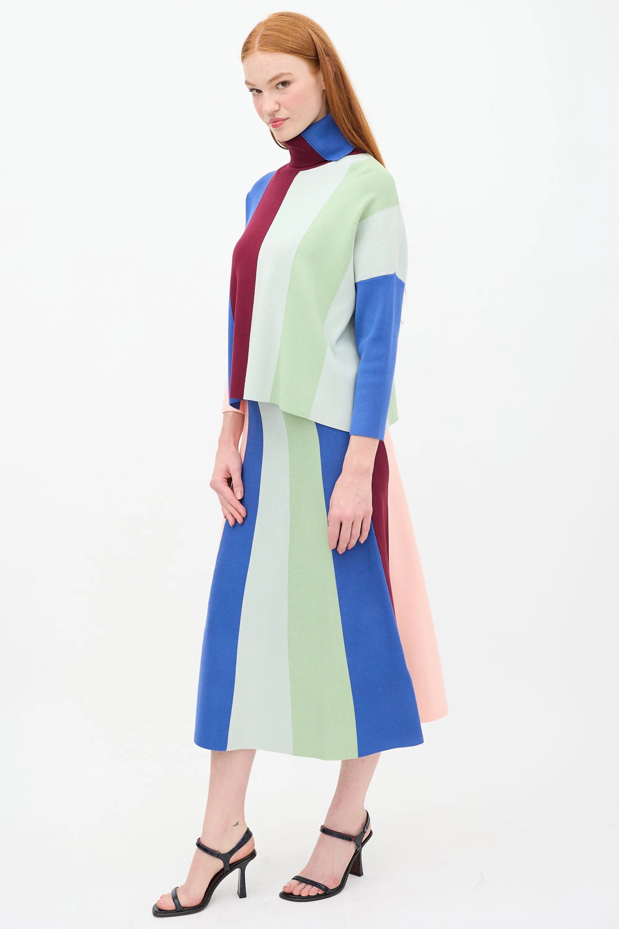 Multicolour Striped Sweater & Skirt Set