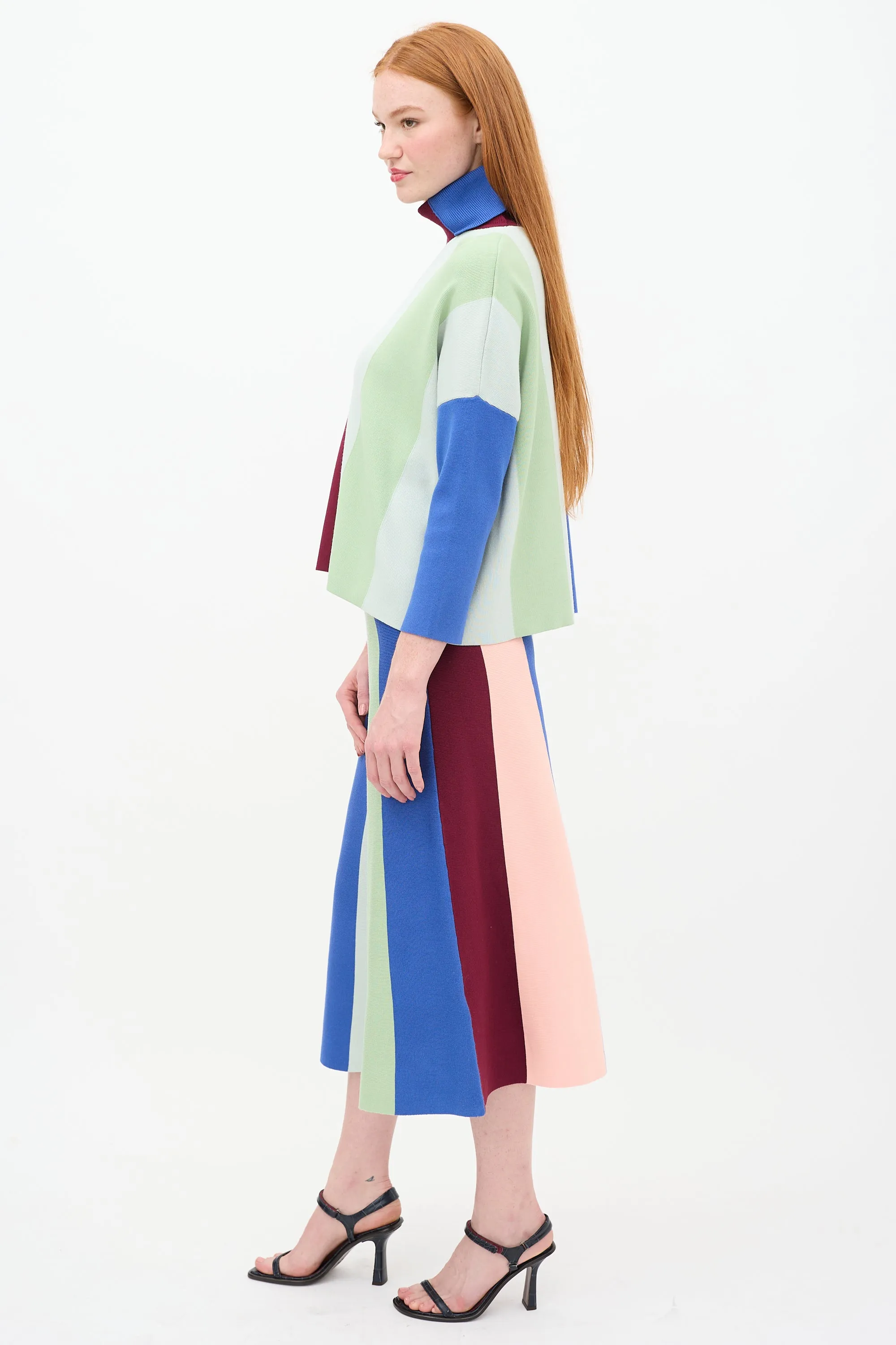 Multicolour Striped Sweater & Skirt Set