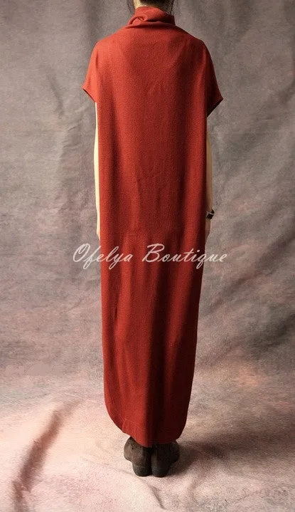 Original Design Red,Black,Grey Swallowtail Loose Stretch Cotton WoolBlend Theatrical Kaftan Dress