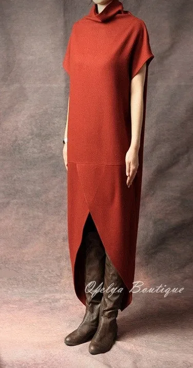 Original Design Red,Black,Grey Swallowtail Loose Stretch Cotton WoolBlend Theatrical Kaftan Dress