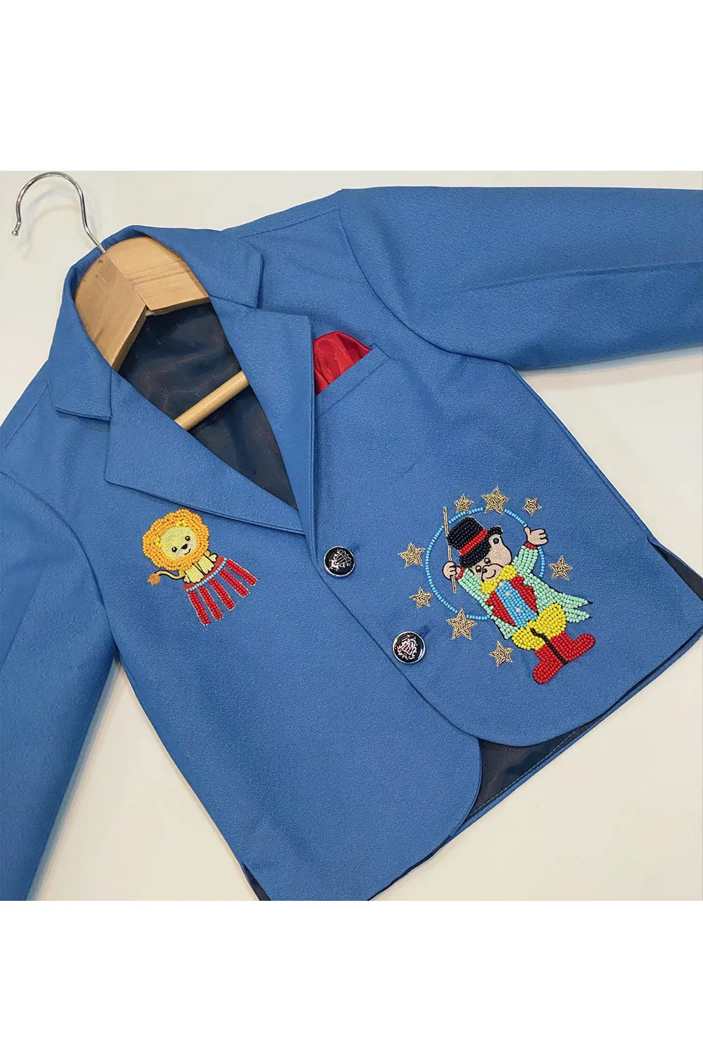 Personalised blue circus theme embroidered coat
