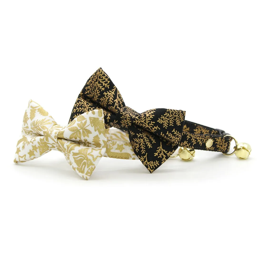 Pet Bandana - "Black Forest" - Gold & Black Bandana for Cat   Small Dog / Christmas, Holiday, New Year's, Wedding / Slide-on Bandana / Over-the-Collar (One Size)