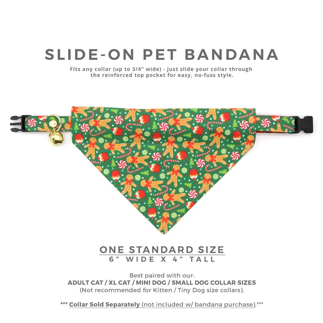 Pet Bandana - "Christmas Treats - Green" - Holiday Gingerbread Bandana for Cat   Small Dog / Slide-on Bandana / Over-the-Collar (One Size)