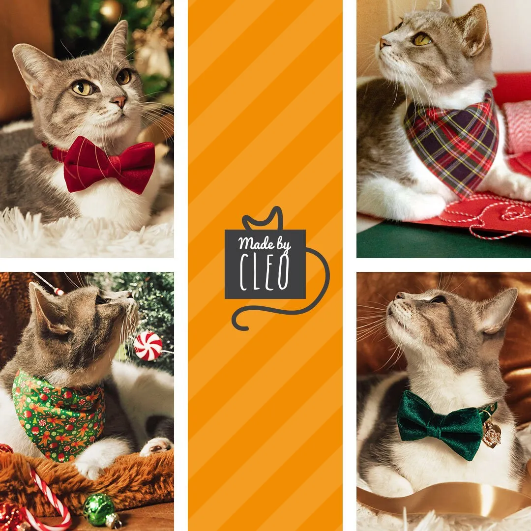 Pet Bandana - "Christmas Treats - Red" - Holiday Gingerbread Bandana for Cat   Small Dog / Slide-on Bandana / Over-the-Collar (One Size)