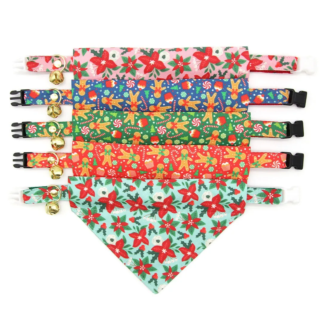 Pet Bandana - "Christmas Treats - Red" - Holiday Gingerbread Bandana for Cat   Small Dog / Slide-on Bandana / Over-the-Collar (One Size)