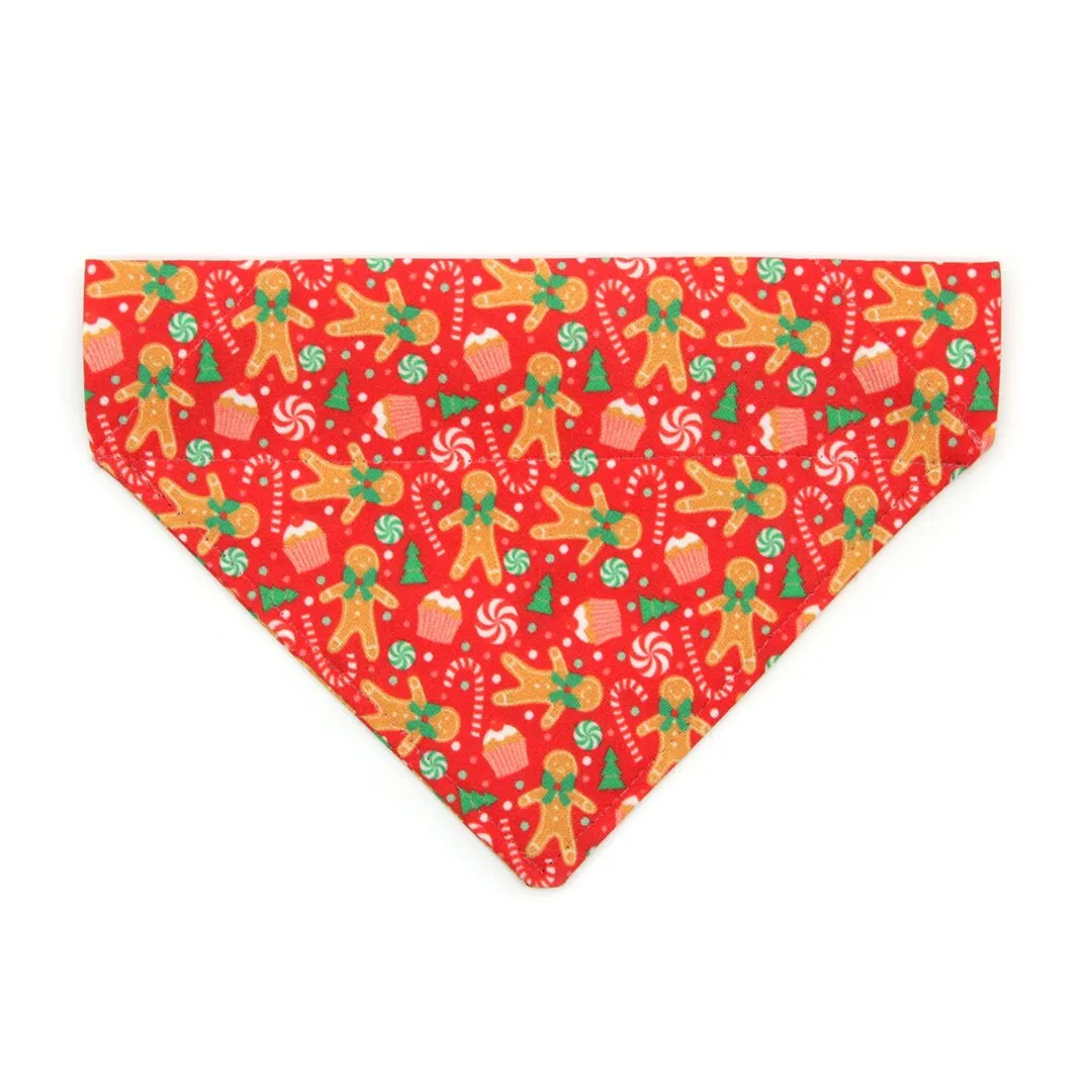 Pet Bandana - "Christmas Treats - Red" - Holiday Gingerbread Bandana for Cat   Small Dog / Slide-on Bandana / Over-the-Collar (One Size)