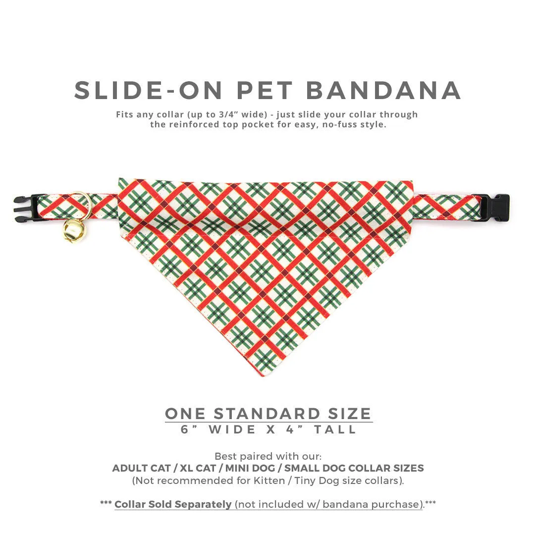 Pet Bandana - "Holiday Road" - Red & Green Plaid Bandana for Cat   Small Dog / Christmas / Slide-on Bandana / Over-the-Collar (One Size)
