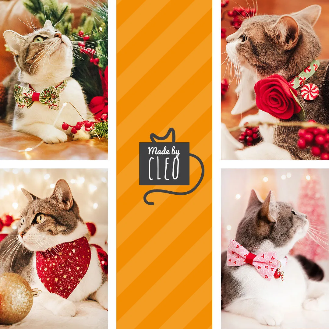 Pet Bandana - "Swiss Cross Christmas" - Red & Green Bandana for Cat   Small Dog / Holiday / Slide-on Bandana / Over-the-Collar (One Size)