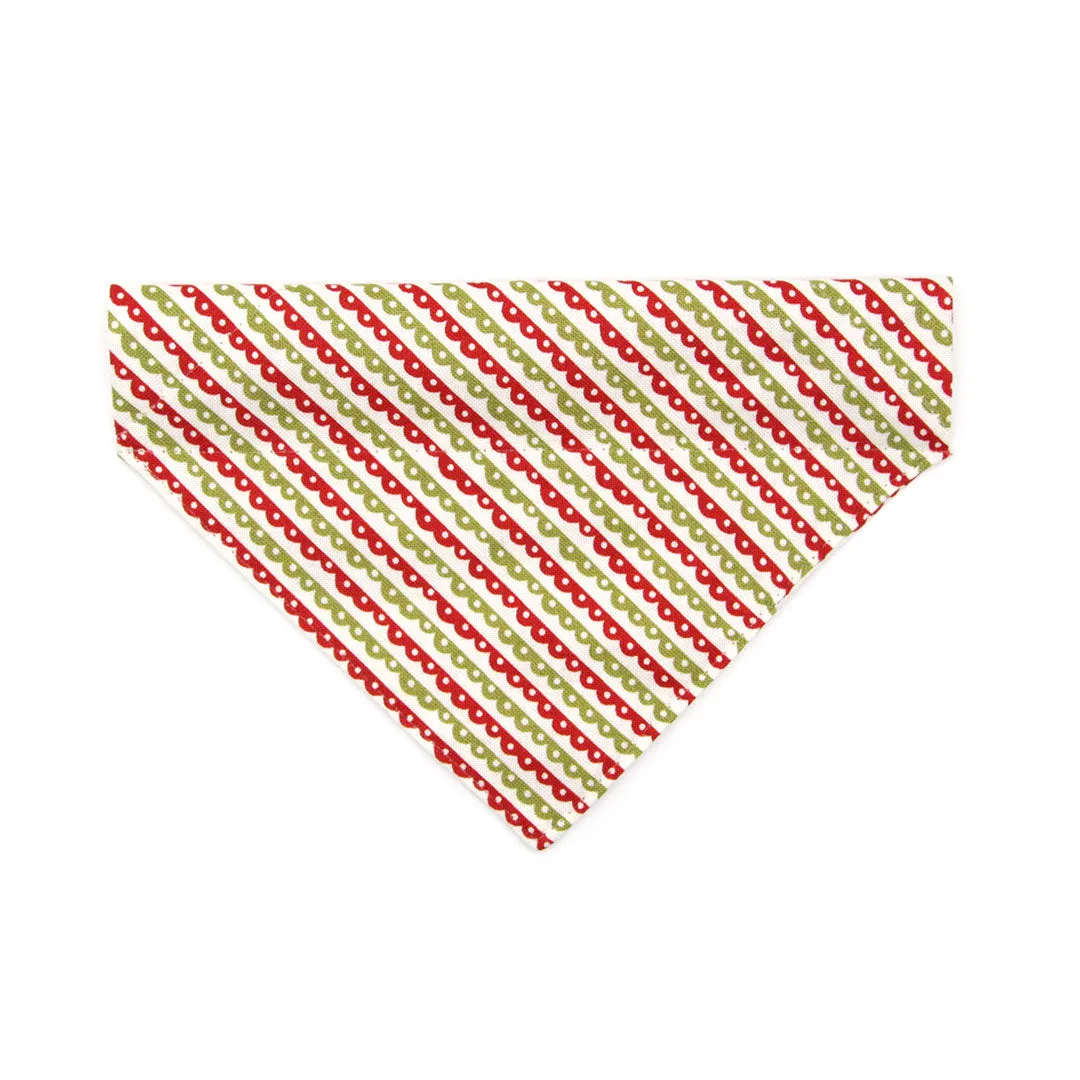 Pet Bandana - "Victorian Holiday" - Red & Green Bandana for Cat   Small Dog / Slide-on Bandana / Over-the-Collar (One Size)