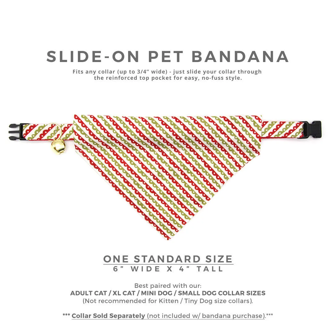 Pet Bandana - "Victorian Holiday" - Red & Green Bandana for Cat   Small Dog / Slide-on Bandana / Over-the-Collar (One Size)