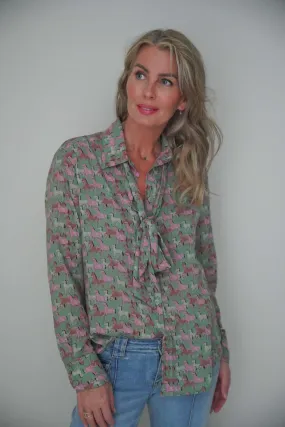 Pink Print Tie Shirt