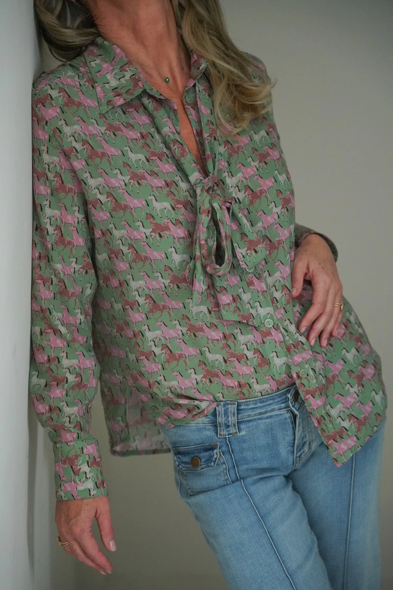 Pink Print Tie Shirt