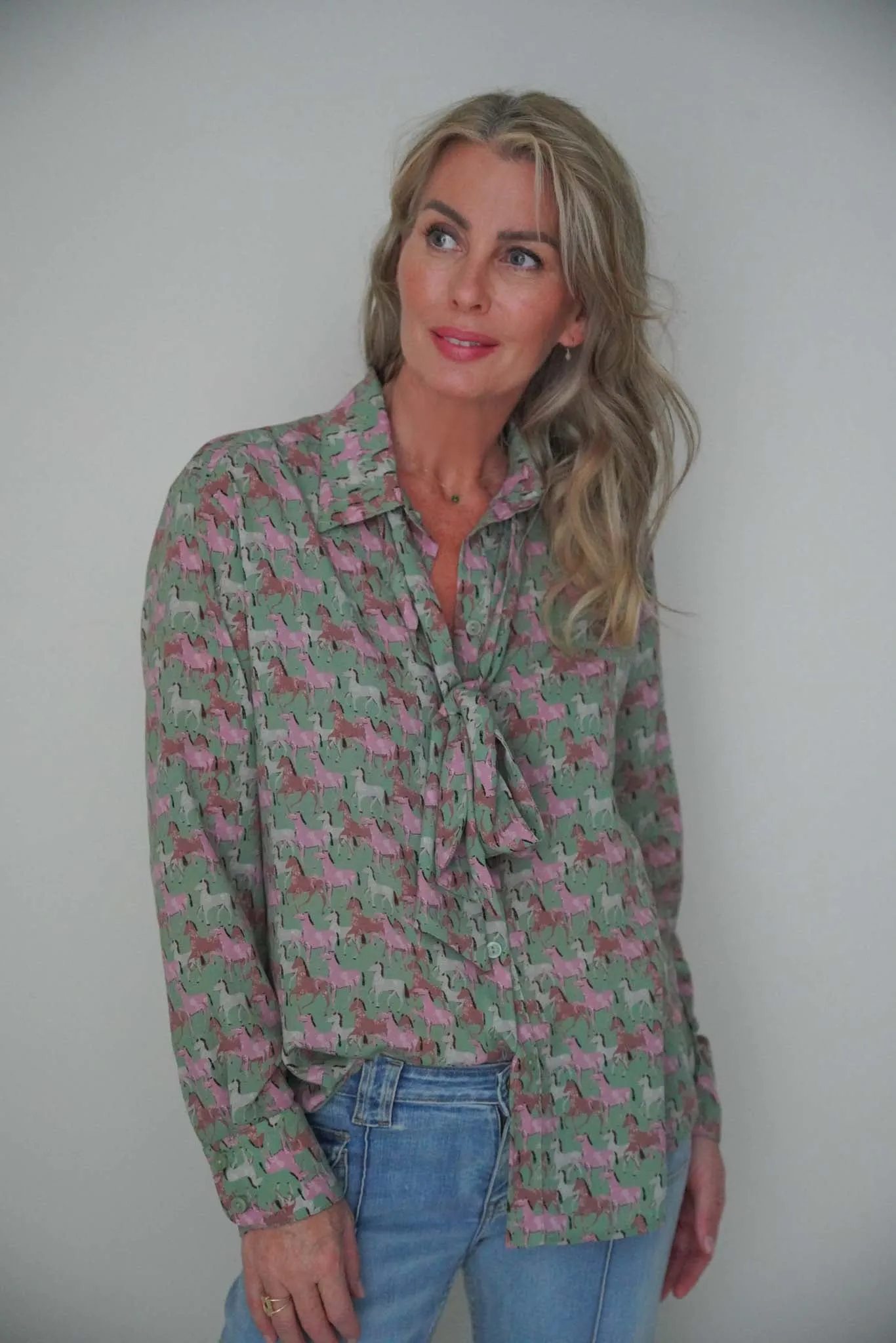 Pink Print Tie Shirt