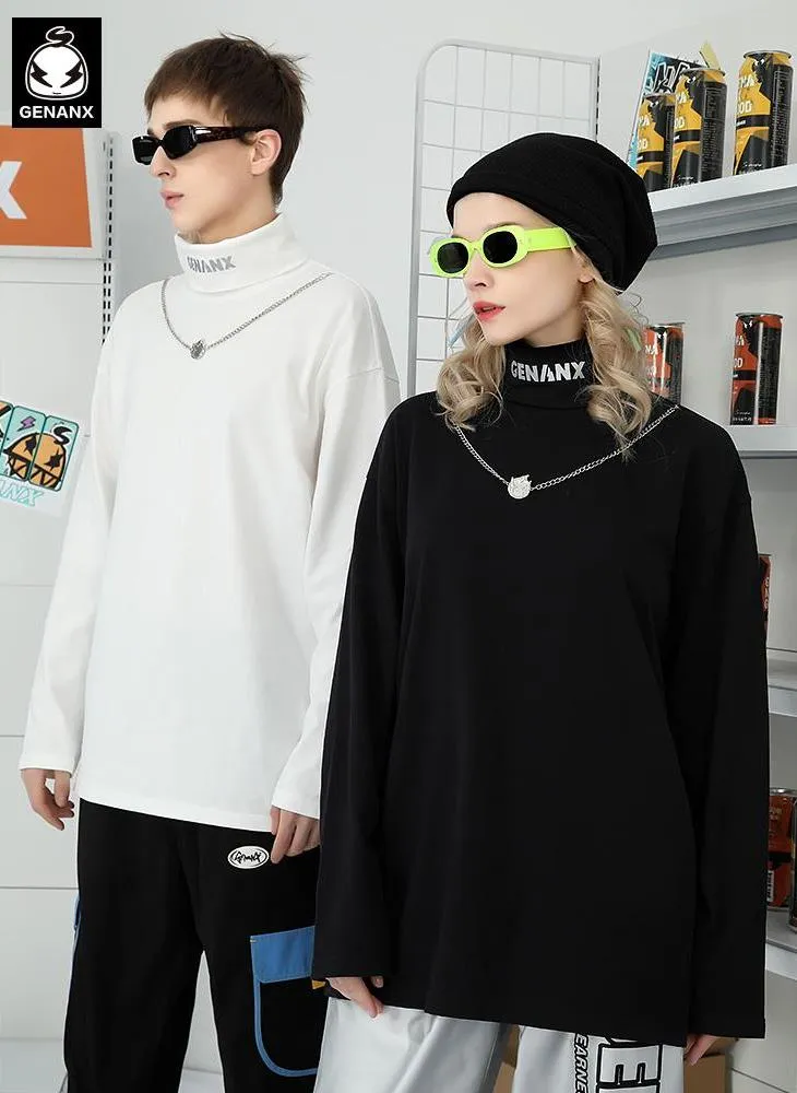 Plain Removable Chain Turtleneck T-Shirt