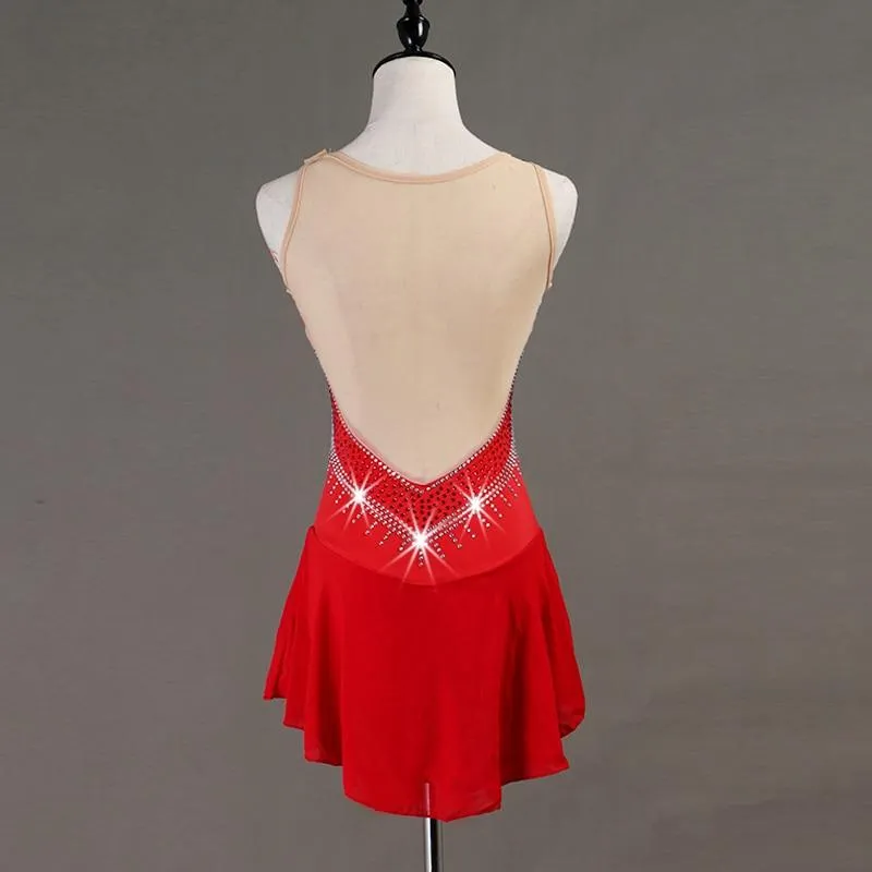 Red Sleeveless Figure Skating Dress Women's And Children's Sizes