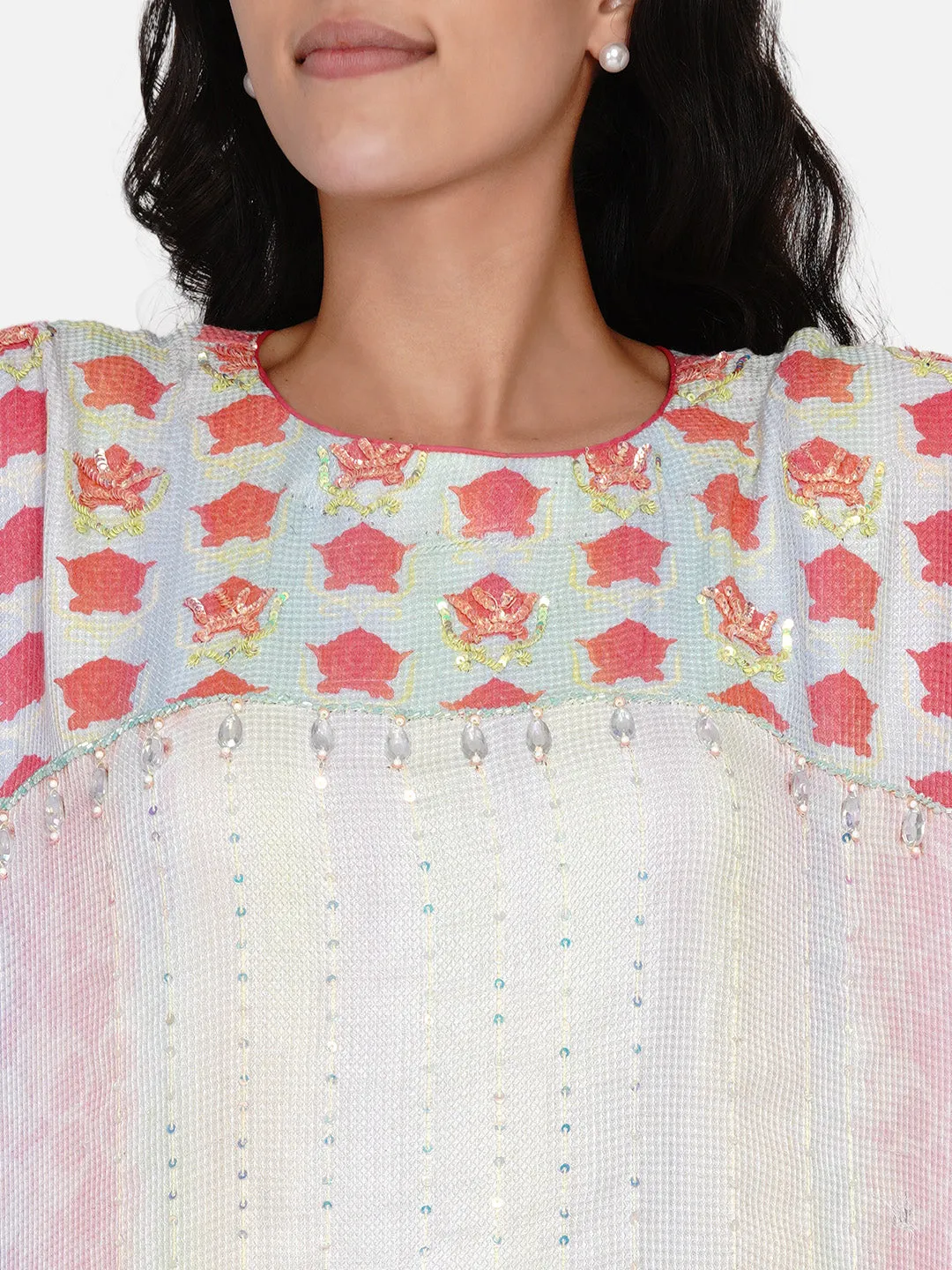 Roses Bejewelled Embellished Pastel Maxi Kaftan - (Clearance - Final Sale)