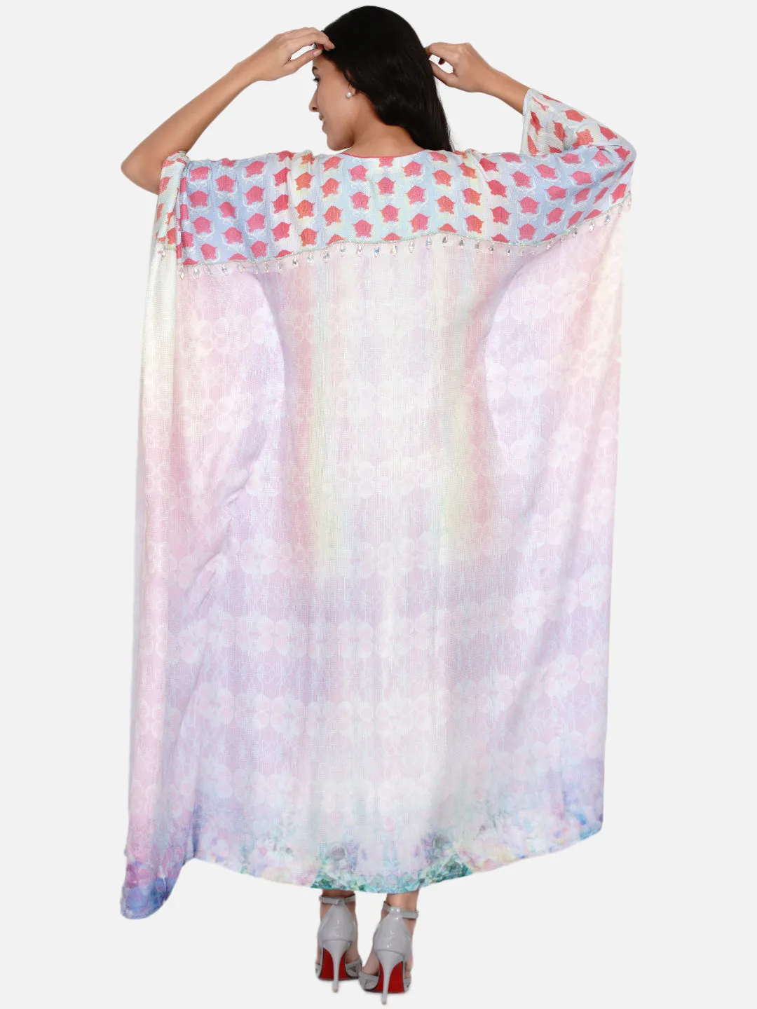 Roses Bejewelled Embellished Pastel Maxi Kaftan - (Clearance - Final Sale)