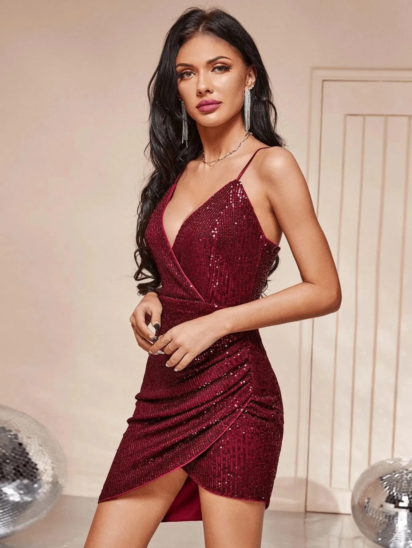 Ruched Sequin Bodycon Dress
